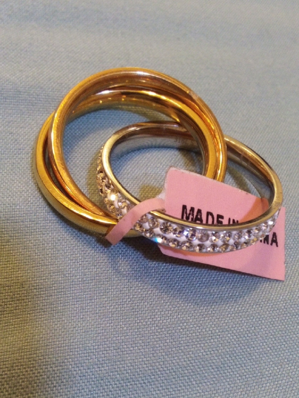 Gold and Rhinestone Interlocking Ring Set - Picture 3 of 4